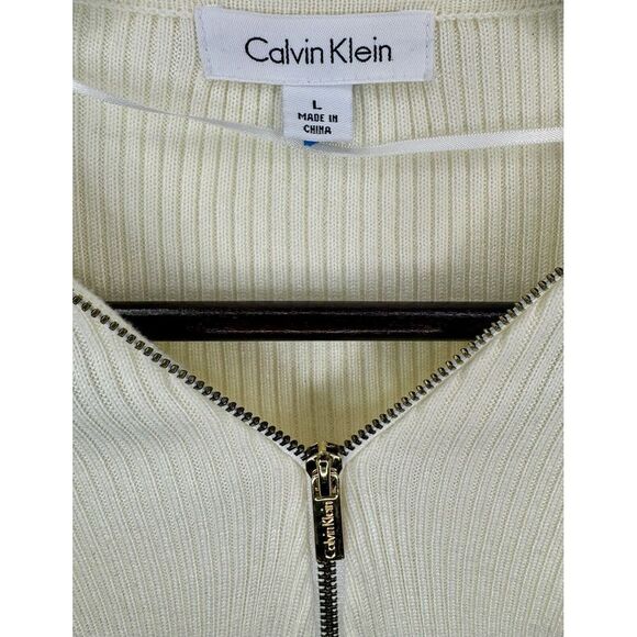 Calvin Klein Women's Full Zip Long Sleeve Sweater Size L‎ Cream - Picture 2 of 6